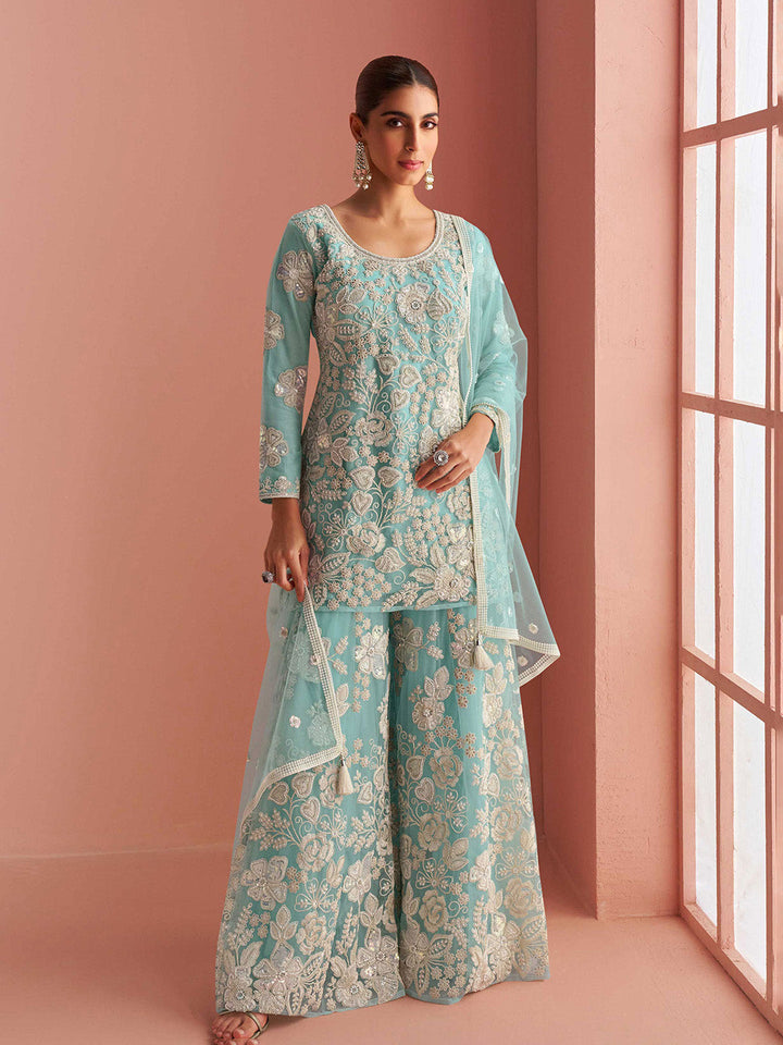 Embroidered Net Suit With Pant &amp; Dupatta