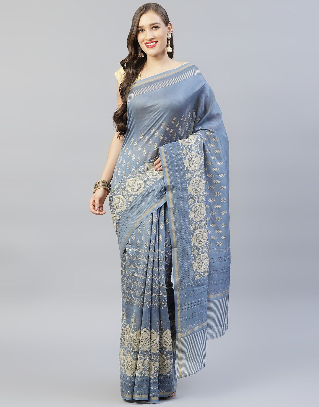 Kantha  Border Printed Cotton Saree