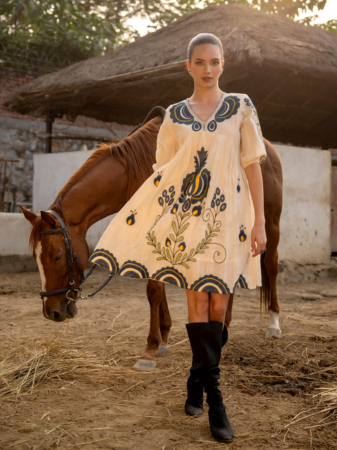 Resham Embroidered Cotton Blend Dress