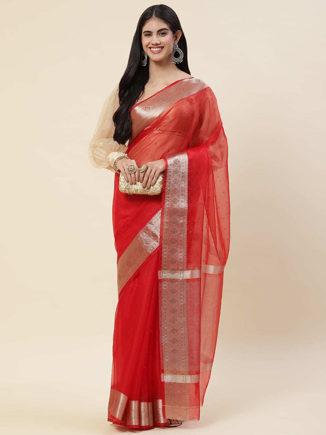 Stone Work Plain Organza Saree