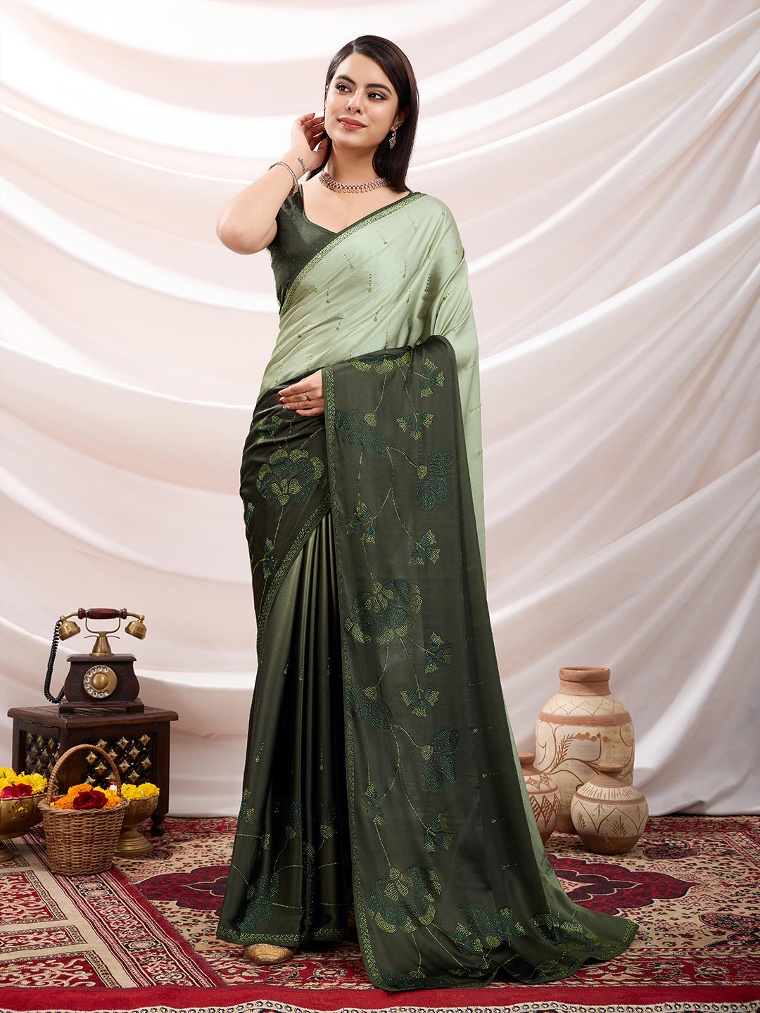 Embroidered Satin Saree