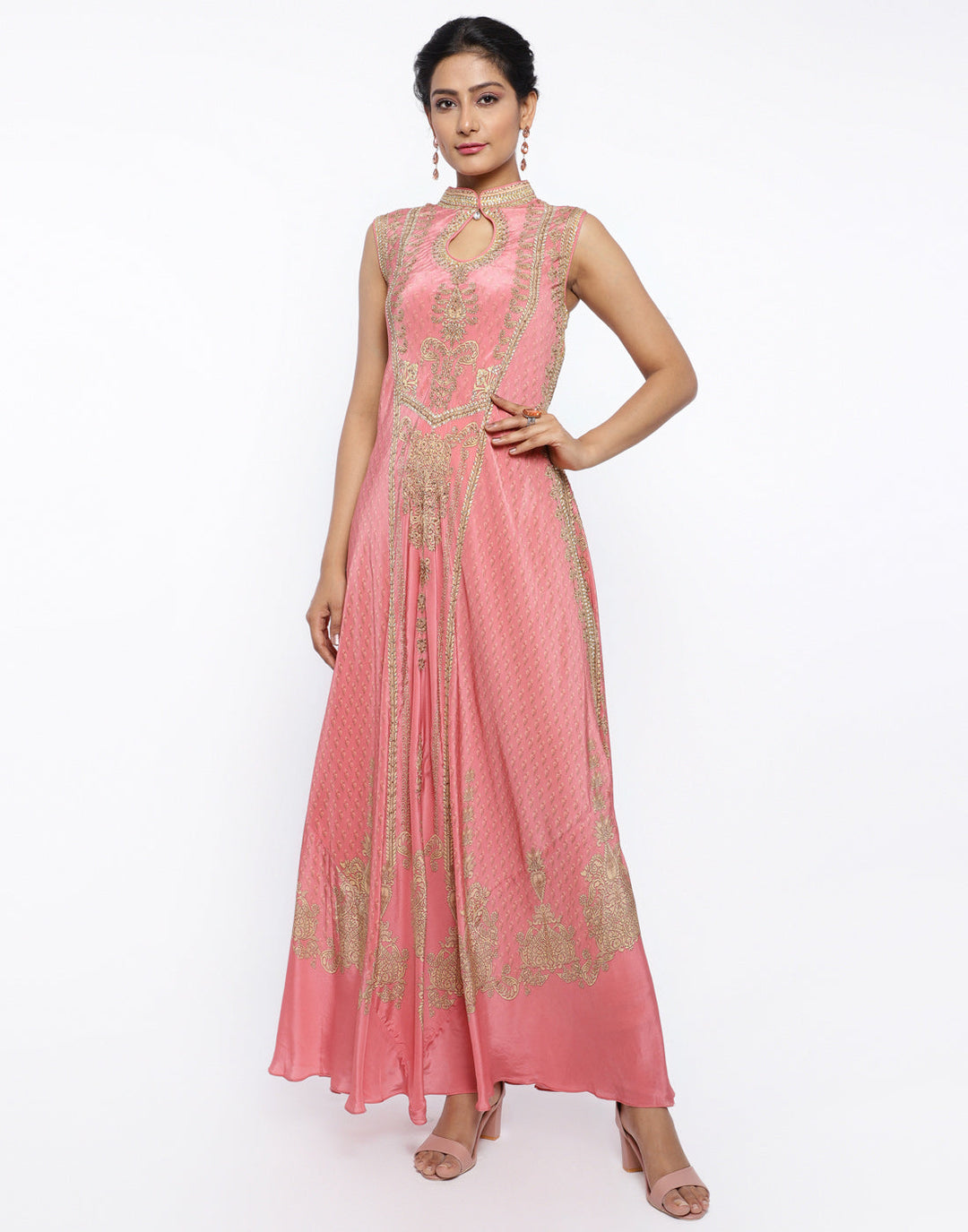 MBZ Meena Bazaar-Mustard Crepe Digital Printed Long Dress