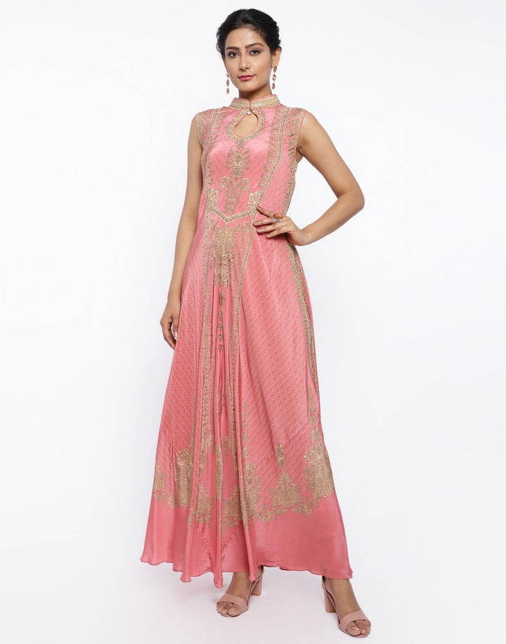 MBZ Meena Bazaar-Mustard Crepe Digital Printed Long Dress