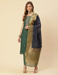 Embroidered Chanderi Suit Piece With Chanderi Banarasi Dupatta