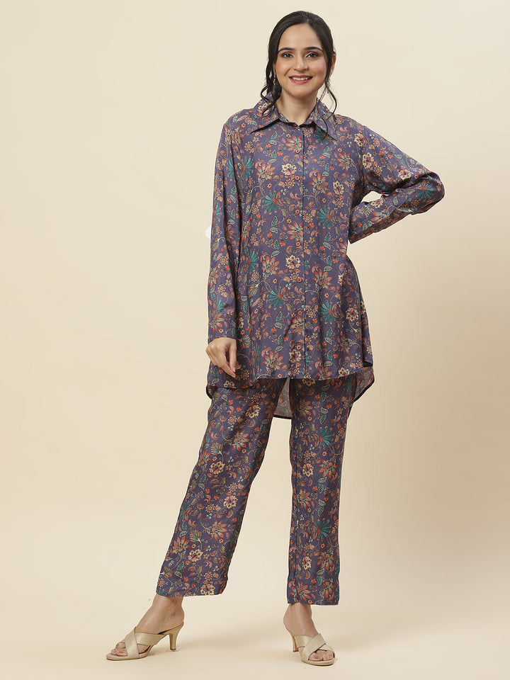 Floral Printed Muslin Kurti With Pants