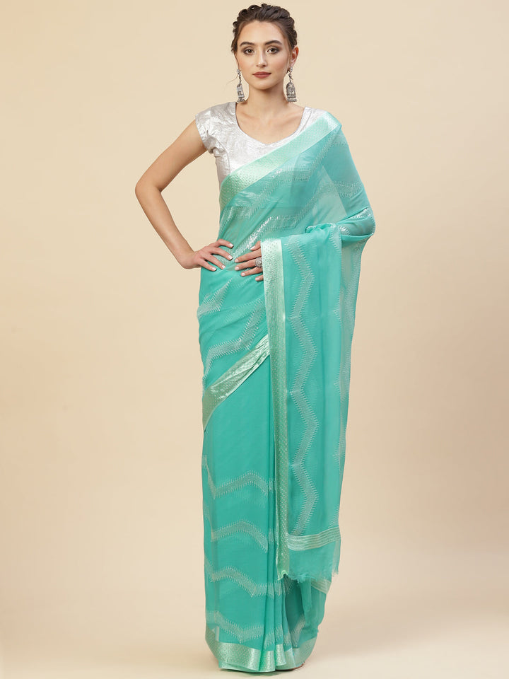 Sequin Embroidered Chiffon Plain Saree