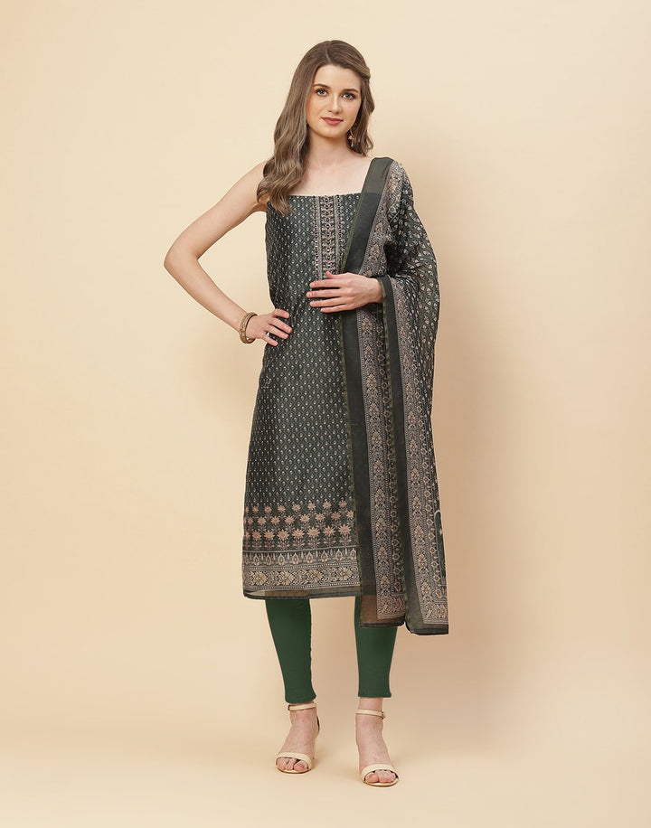 Patch Neck Work Printed Chanderi Suit Piece With Chanderi Printed Dupatta