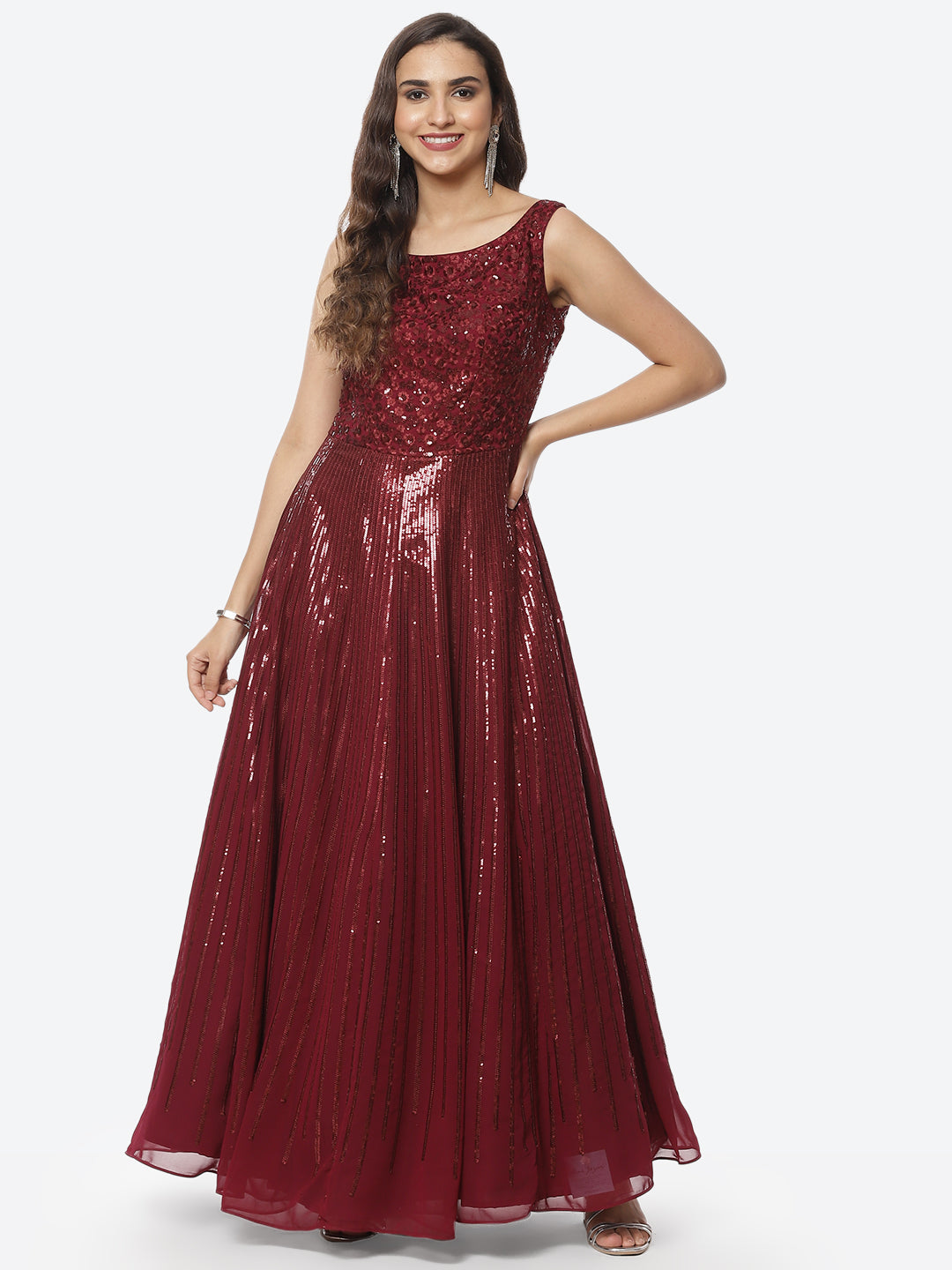 Sequin Georgette Long Dress