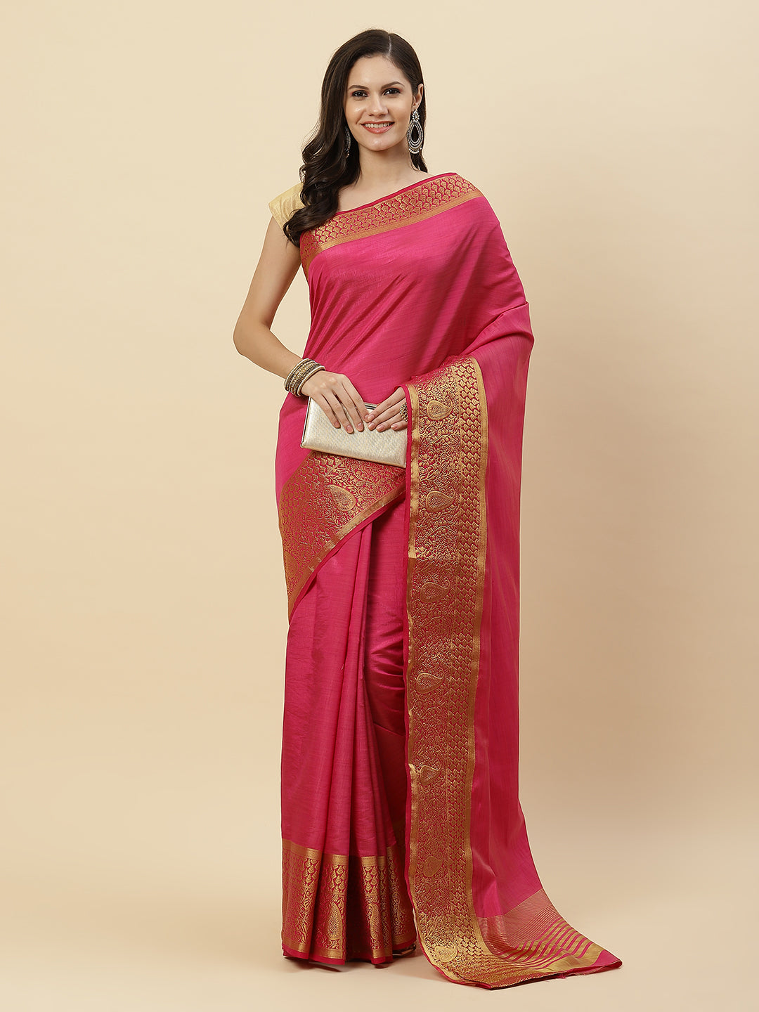Plain Zari Border Art Handloom Woven Saree