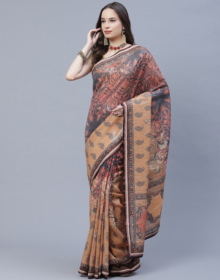 Printed Organza Saree with Sequence Work