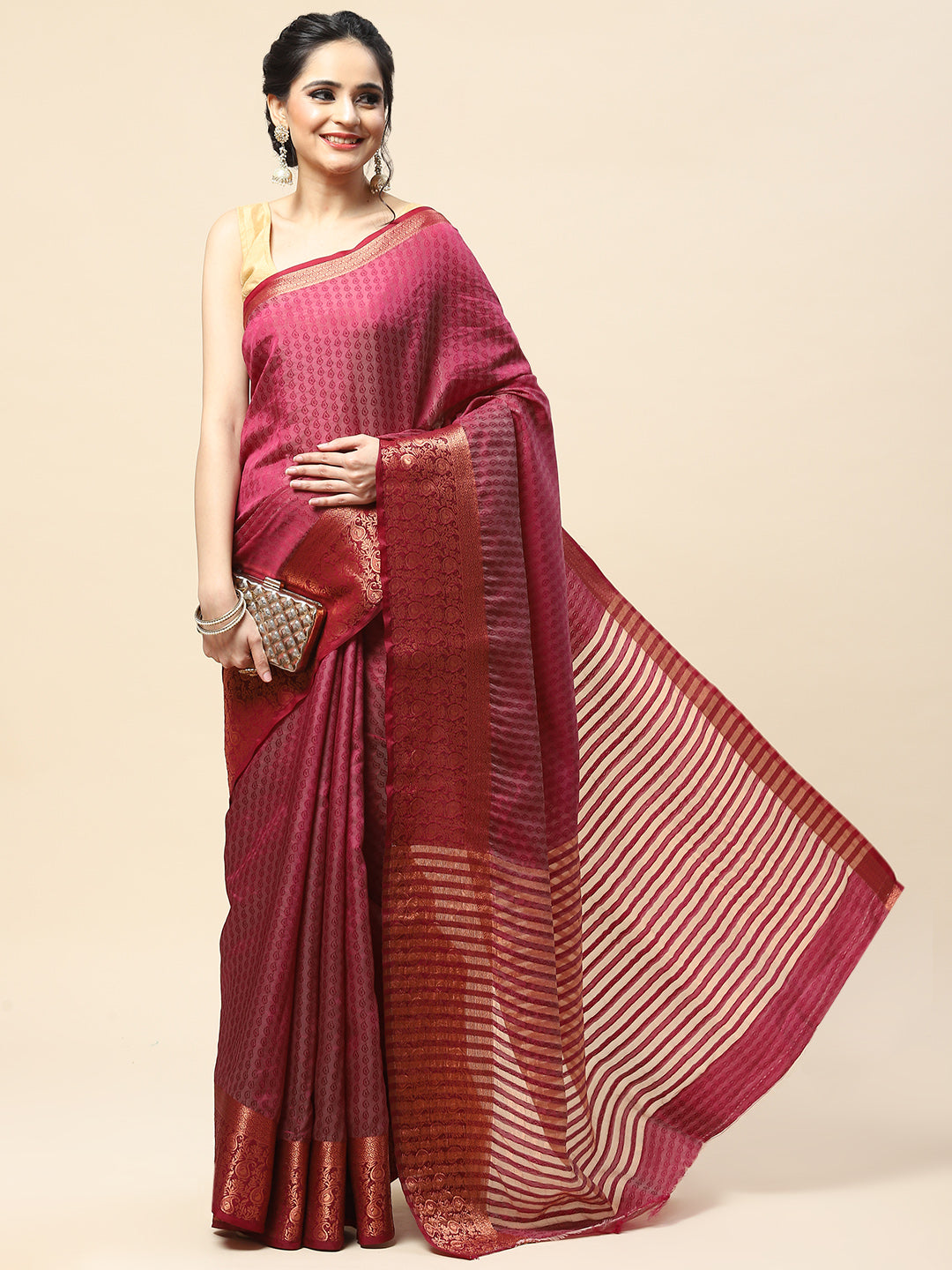 Plain Zari Border Handloom Woven Saree