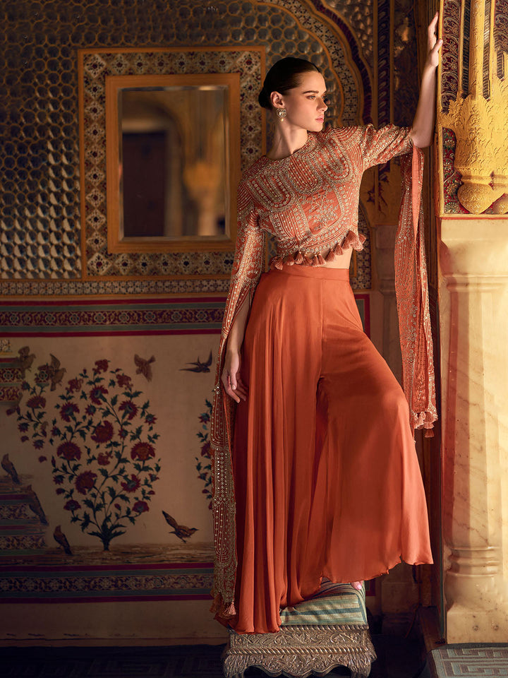 Embroidered Chinon Suit With Pant &amp; Dupatta