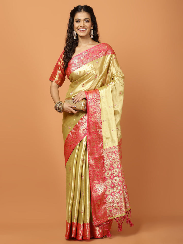 Plain Zari Border Banarasi Woven Saree