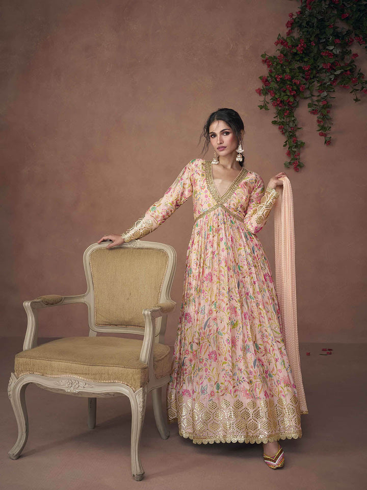 Embroidered Organza Suit With Pant &amp; Dupatta