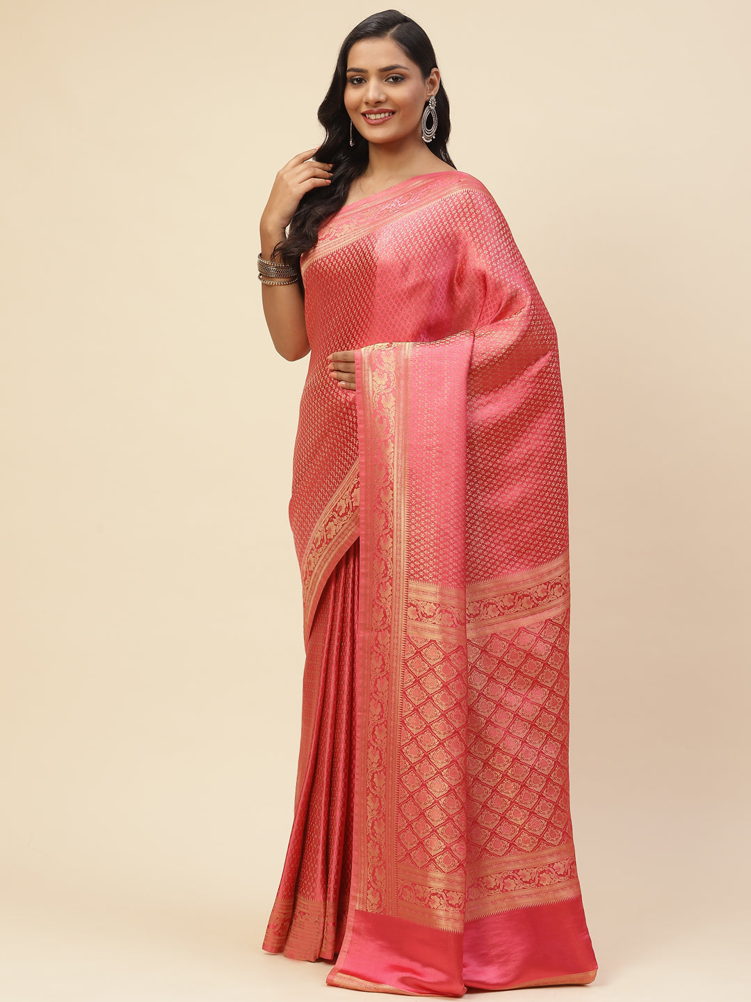Brocade Zari Booti Satin Woven Saree