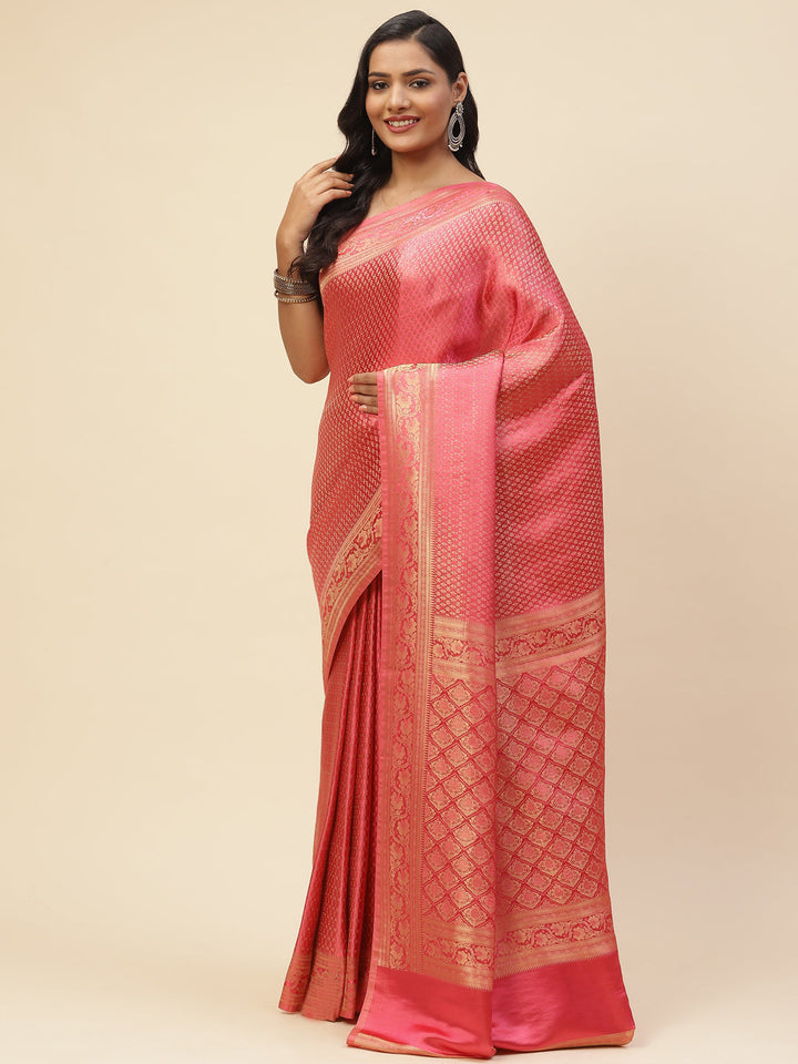 Brocade Zari Booti Satin Woven Saree