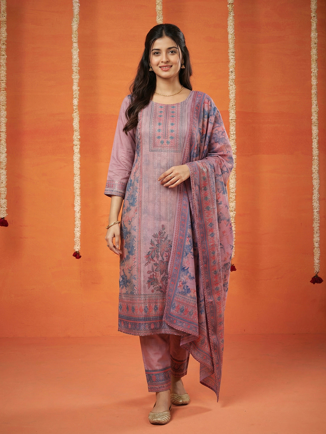 Printed Cotton Silk Kurta With Pant &amp; Dupatta
