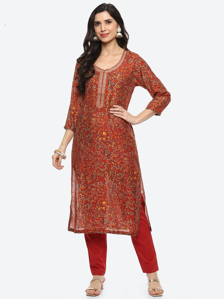 Sequin Yoke Printed Muslin Kurta With Pant