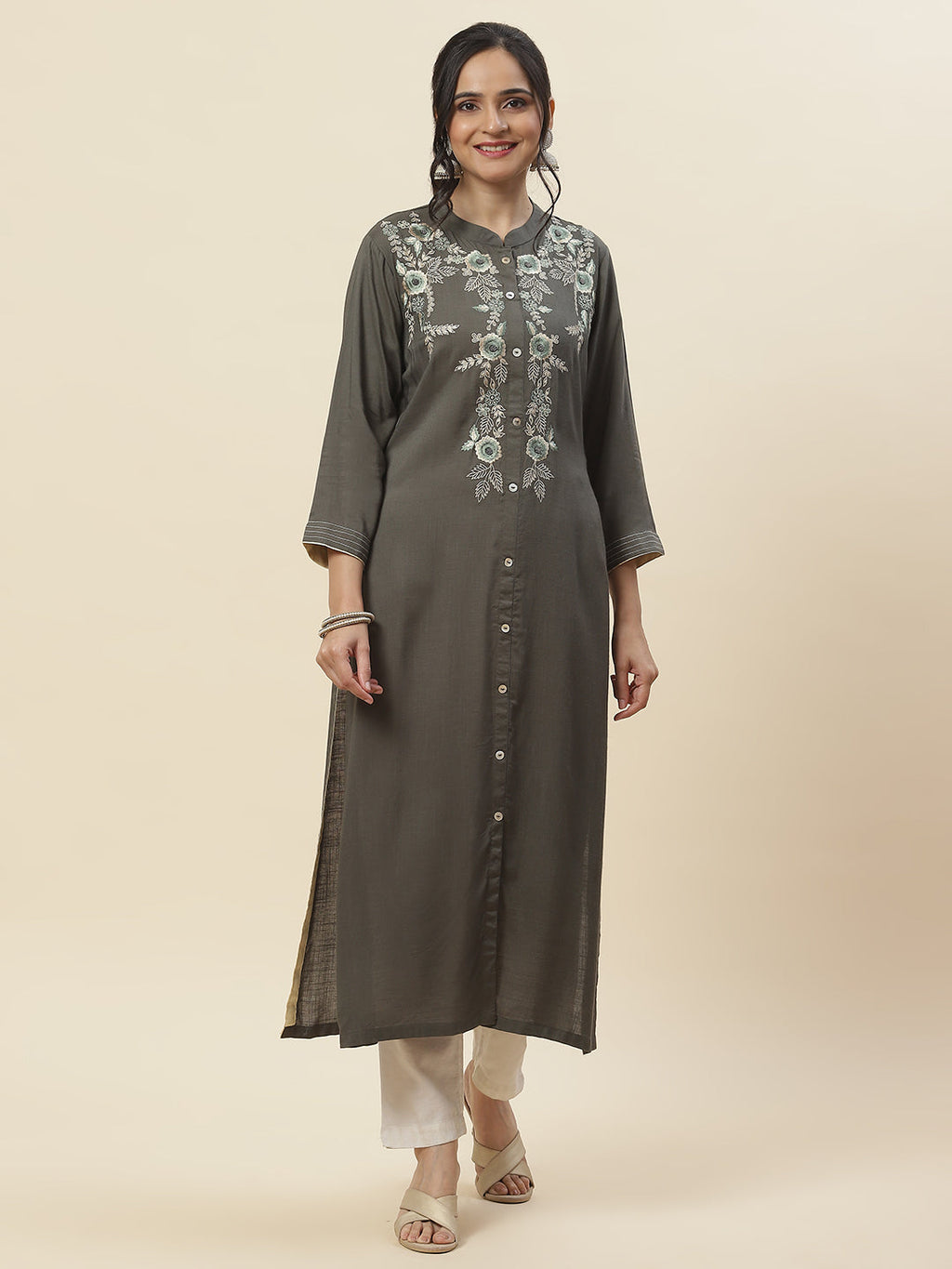 Neck Embroidered Cotton Kurta
