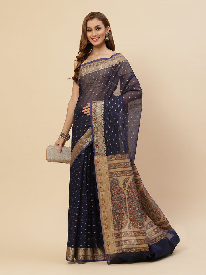 Zari Border Booti Printed Cotton Saree