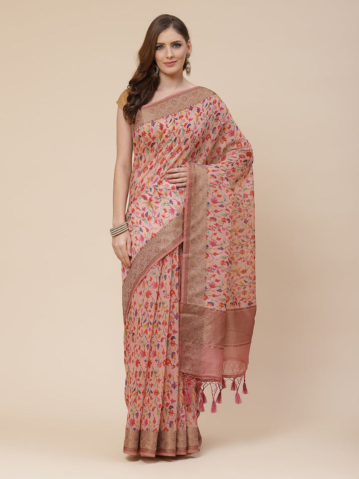 Printed Banarasi Border Pallu Cotton Saree