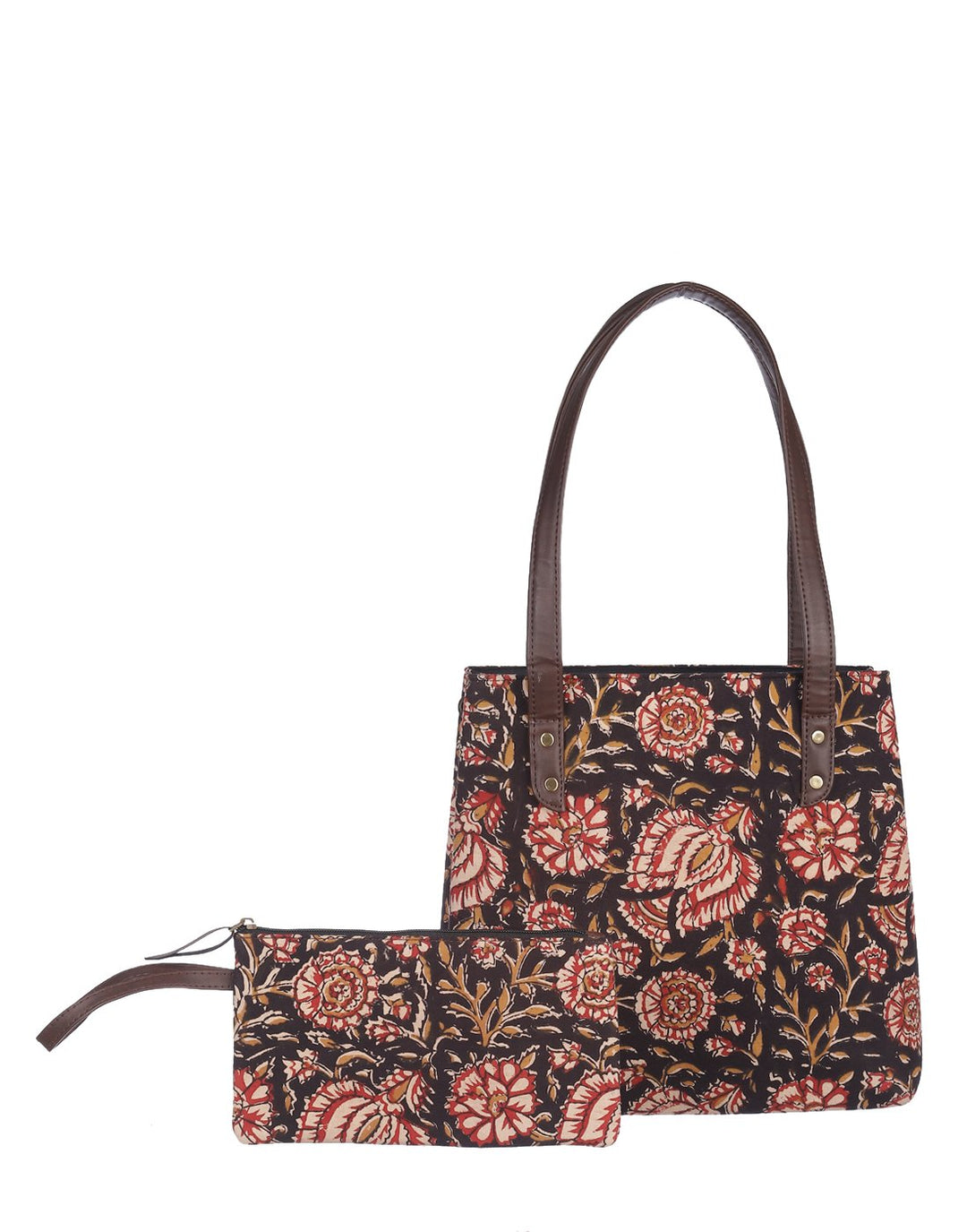 Elegant Multi Color Floral Print Handbag And Purse Set