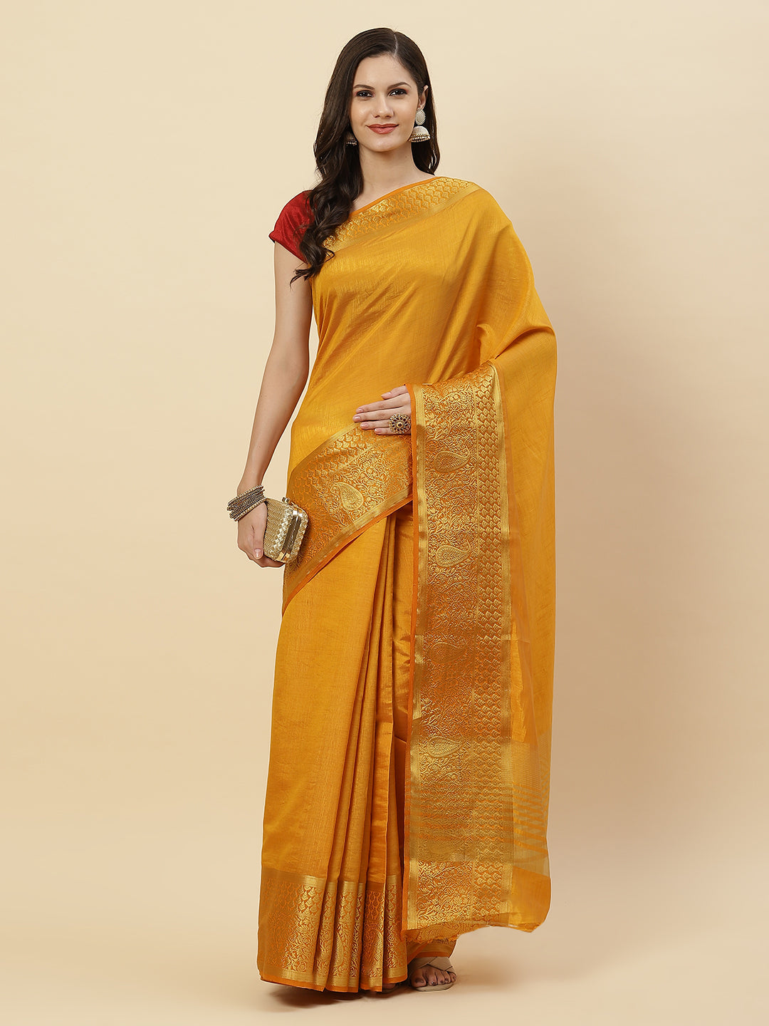 Plain Zari Border Art Handloom Woven Saree