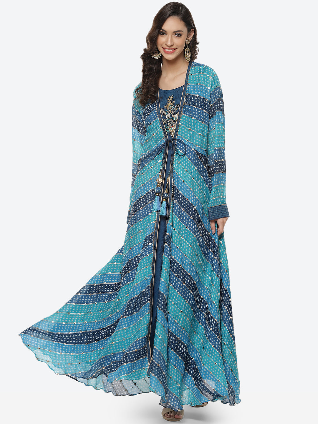 Bandhej Printed Crepe Jacket Cut Dress