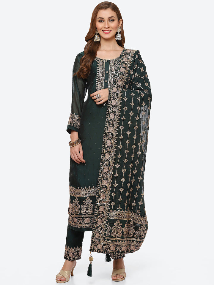 Zari Ghera Chanderi Kurta With Pant &amp; Chanderi Dupatta