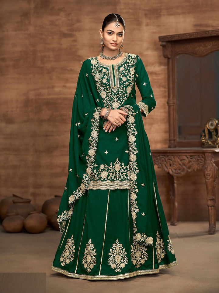 Embroidered Art Silk Kurta With Lehenga &amp; Dupatta