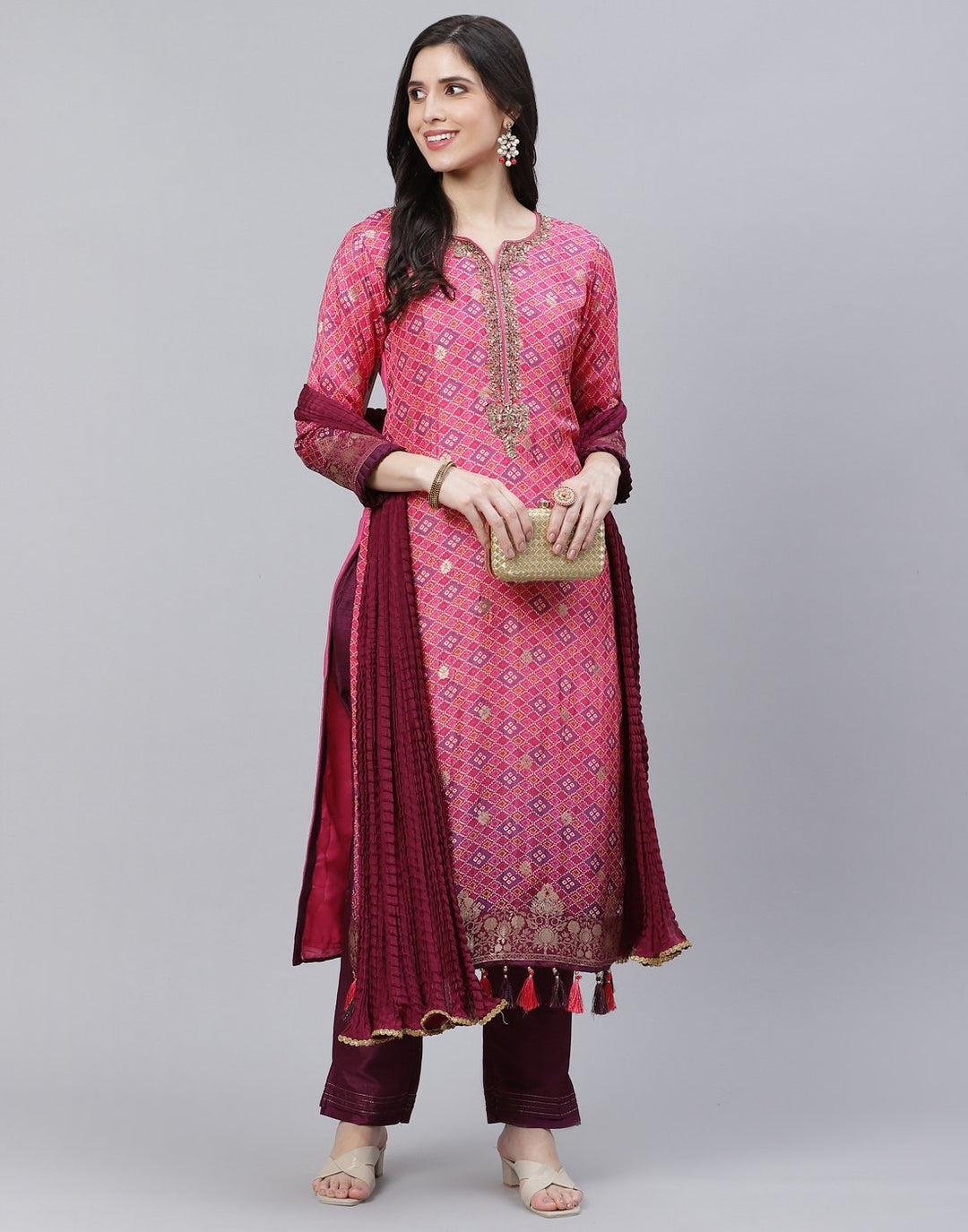 Rani and Wine Straight Salwar Kameez Stitched Suit