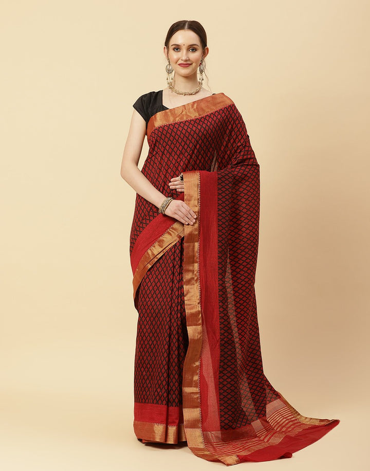 Printed Art Handloom Dupion Zari Booti Border Saree