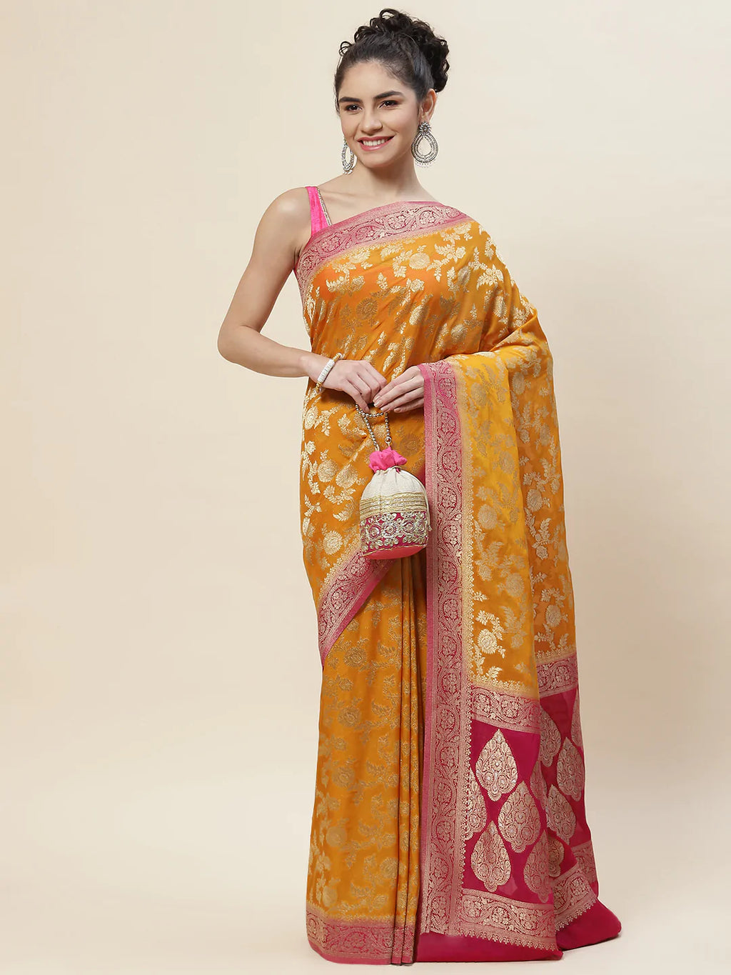 Floral Zari Jaal Georgette Plain Saree