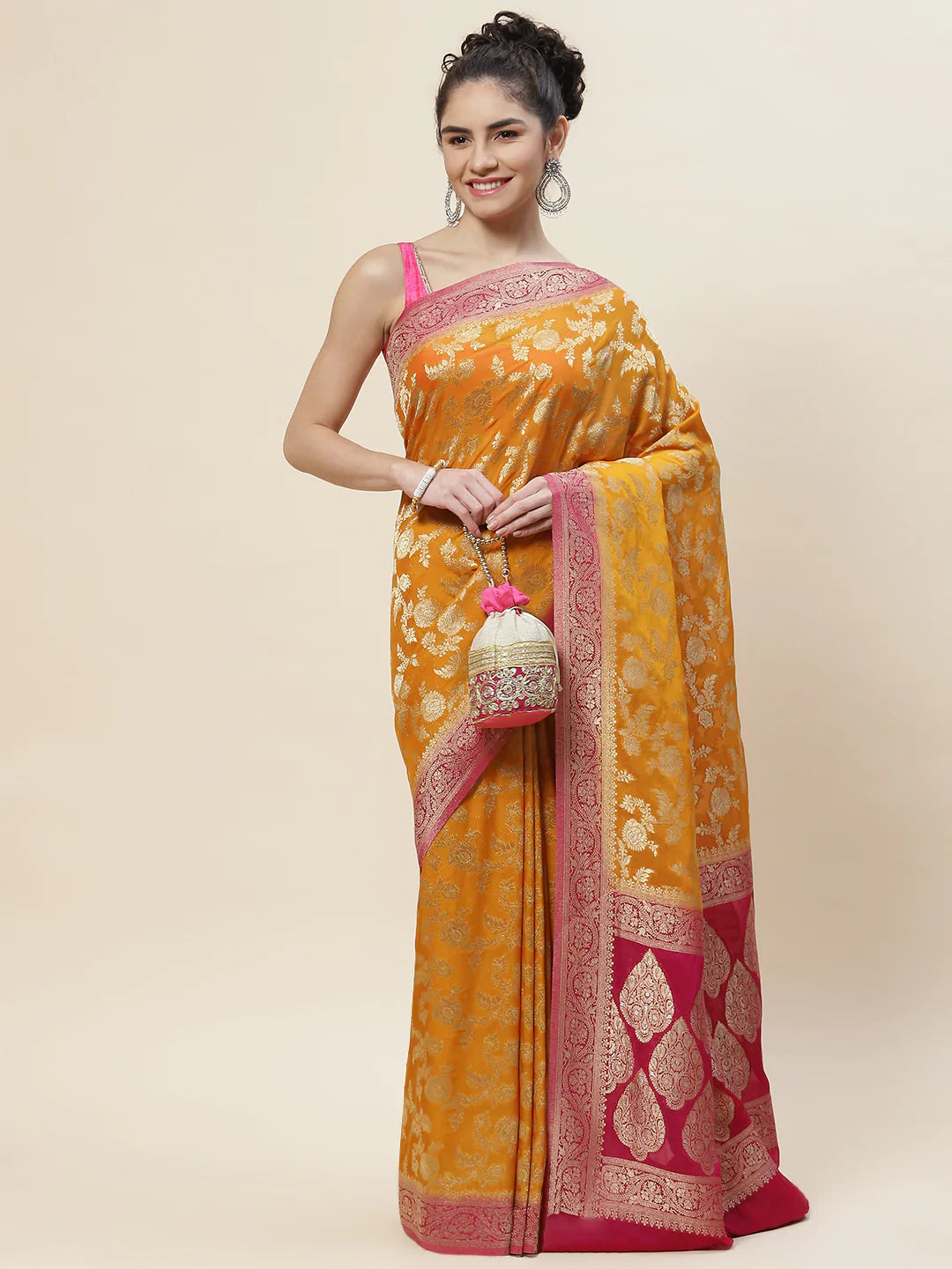 Floral Zari Jaal Georgette Plain Saree