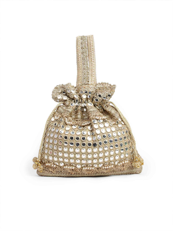 Golden Mirror Embroidered Potli Bag
