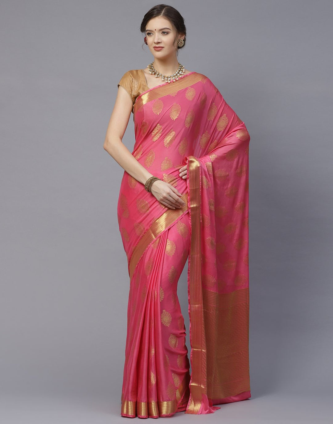 Art Crepe Saree with Zari Booti Border