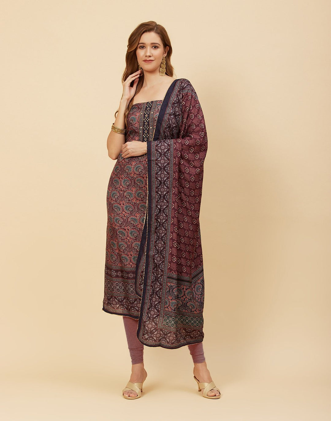 Printed Art Handloom Dupion Suit Piece