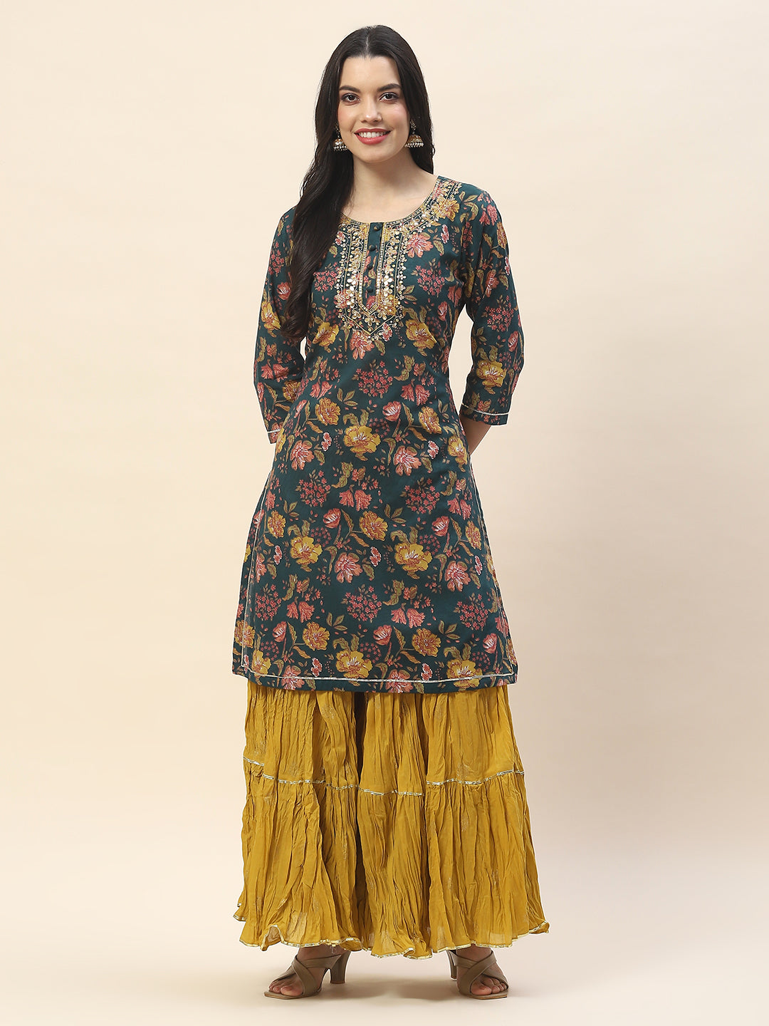 Printed Cotton Kurta With Sharara