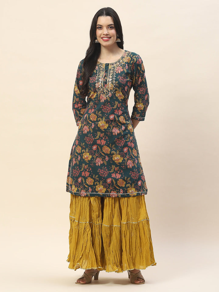 Printed Cotton Kurta With Sharara