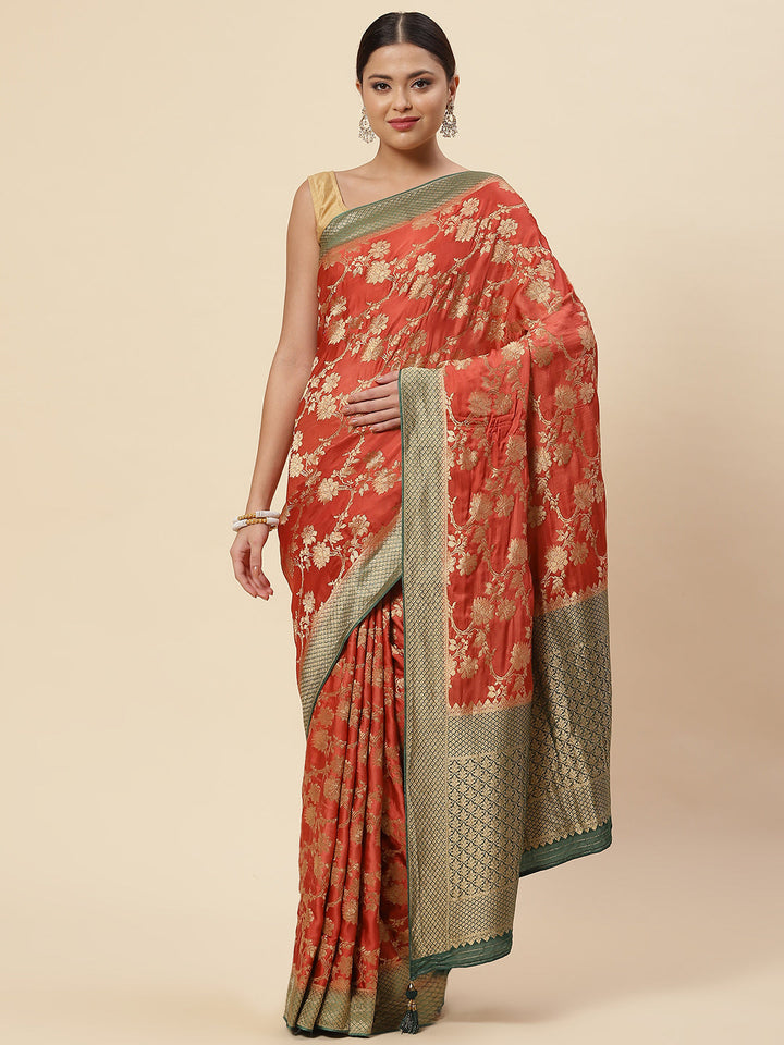 Floral Jaal Satin Plain Saree