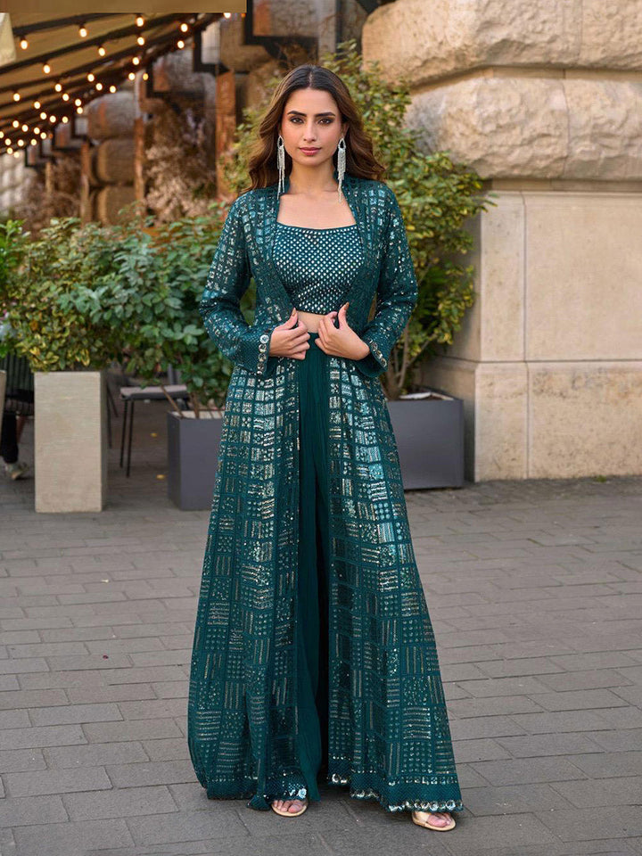 Embroidered Georgette Choli With Plazzo &amp; Jacket