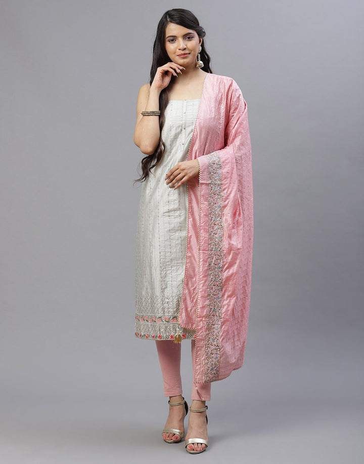 Embroidered Chanderi Suit Piece With Dupatta