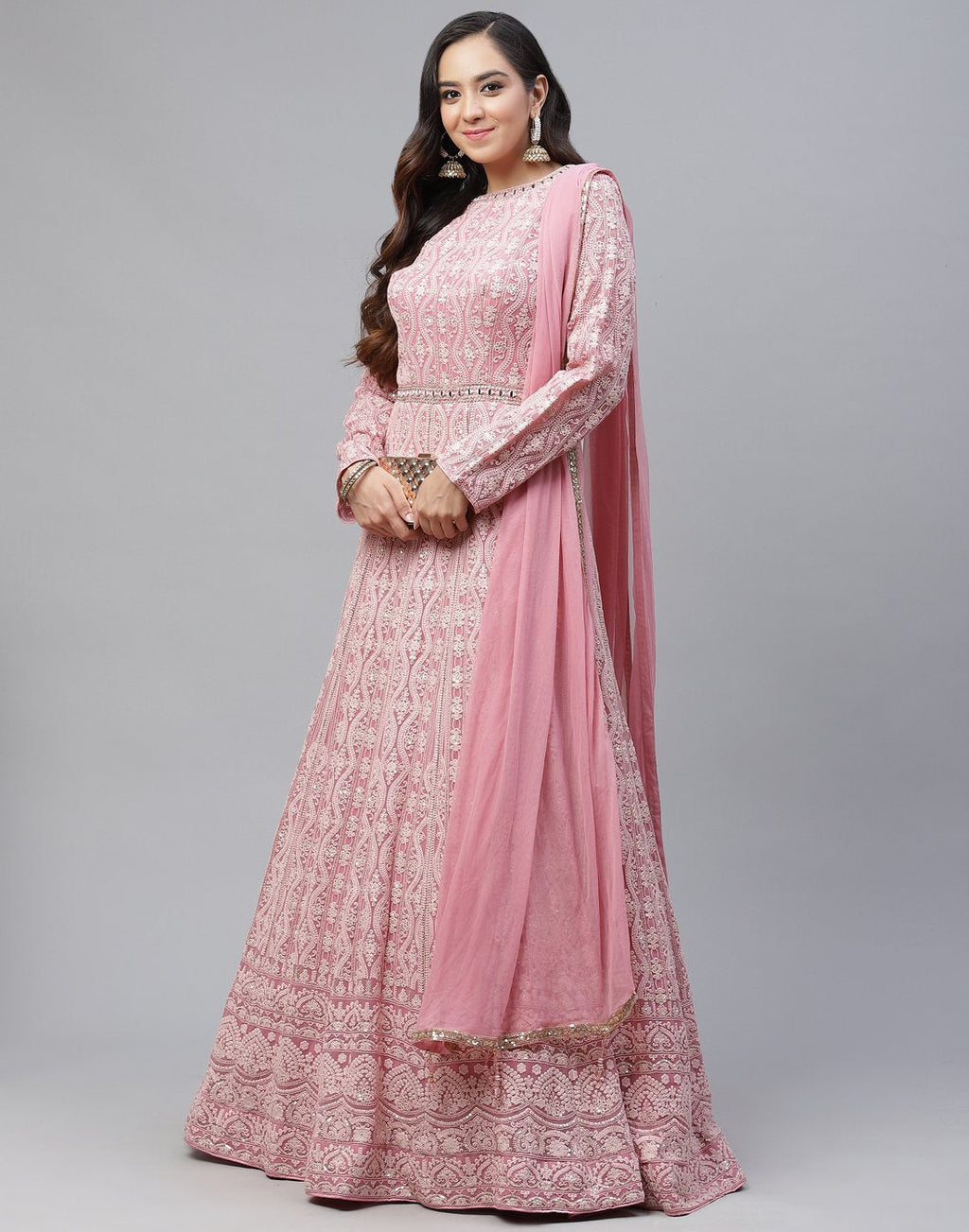 Embroidered Georgette Anarkali Salwar Kameez With Net Dupatta