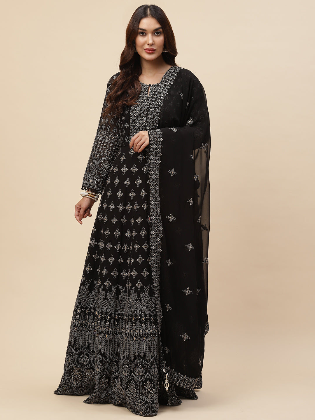 Resham Jaal Georgette Kurta With Churidar &amp; Dupatta