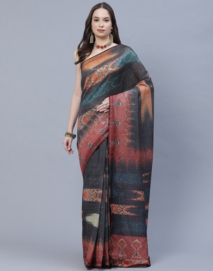 Printed Organza Saree with Sequence Work