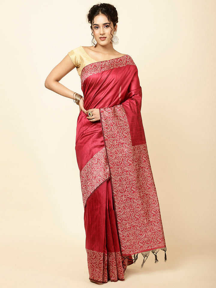 Plain Zari Border Woven Handloom Saree