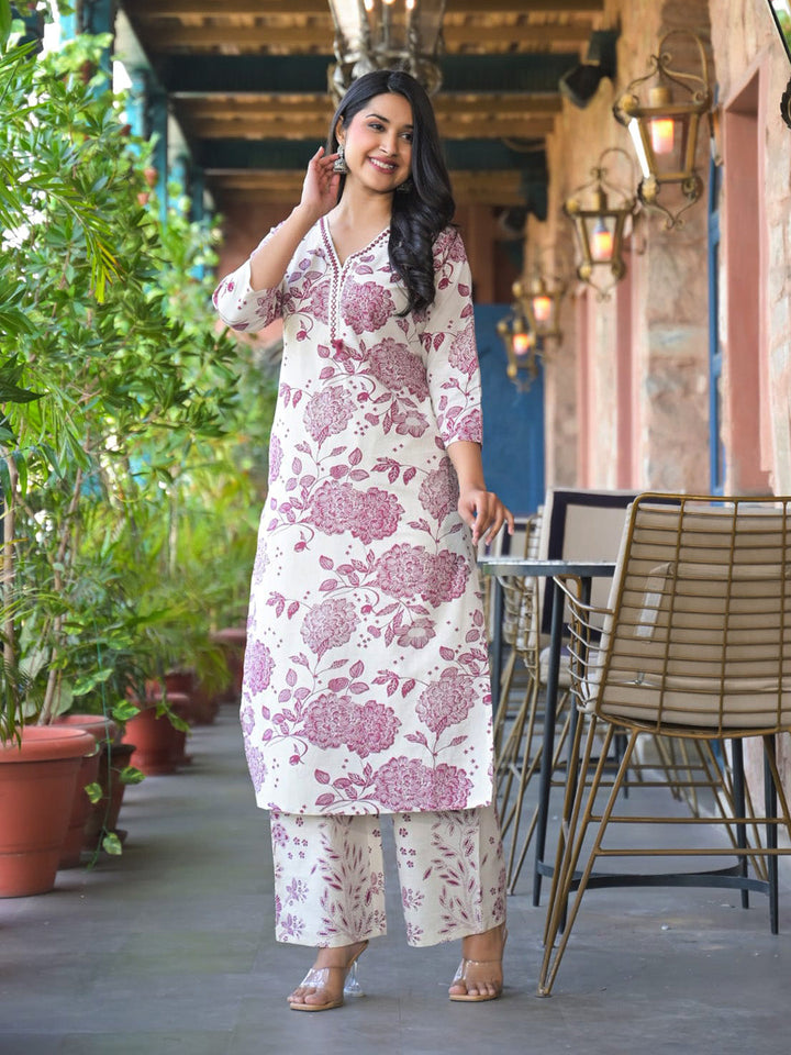 Printed Cotton Blend Kurta With Pants