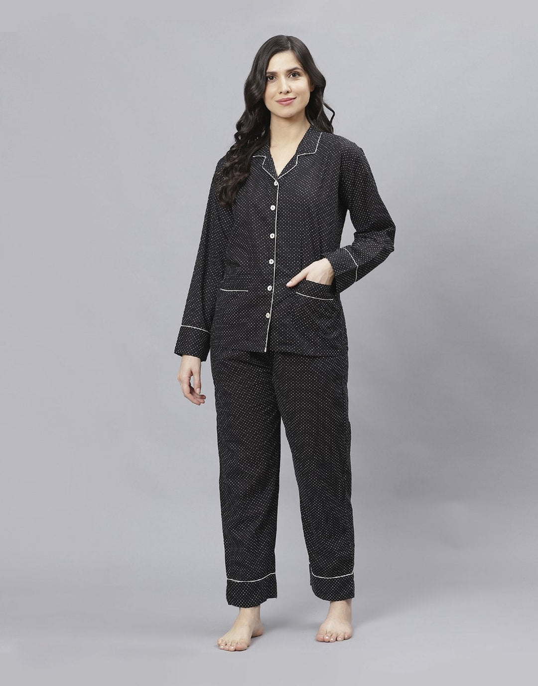 Black Cotton Printed Comfort Wear