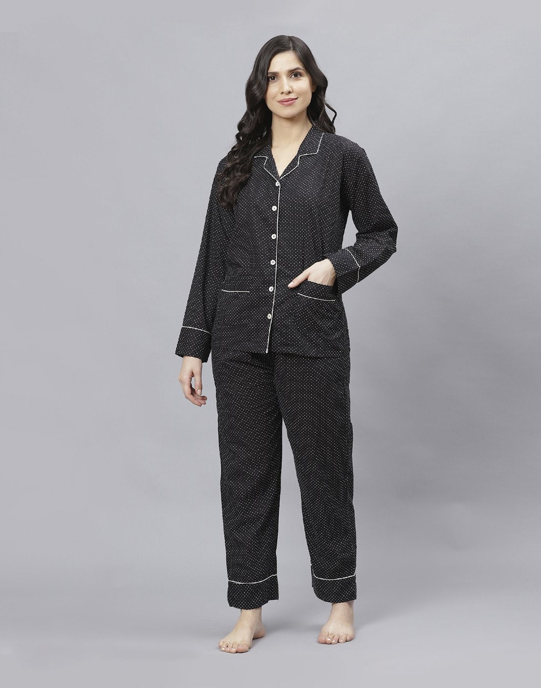 Black Cotton Printed Comfort Wear