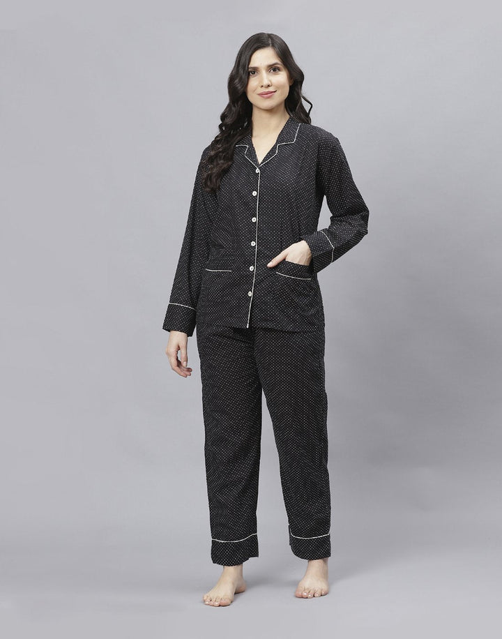 Black Cotton Printed Comfort Wear